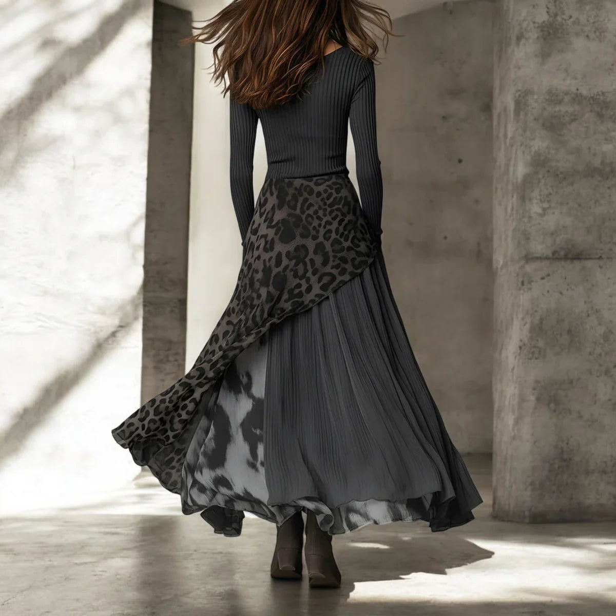 Monika | Rochie lungă elegantă cu imprimeu leopard și croială fluidă