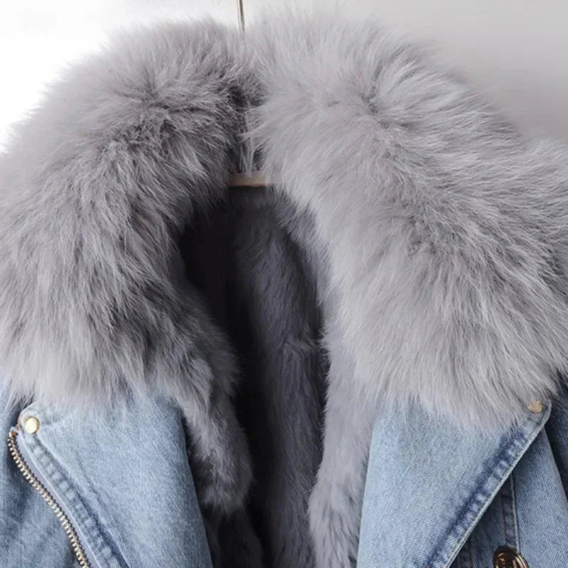 Phylicia | Jachetă din denim cu guler din blană artificială
