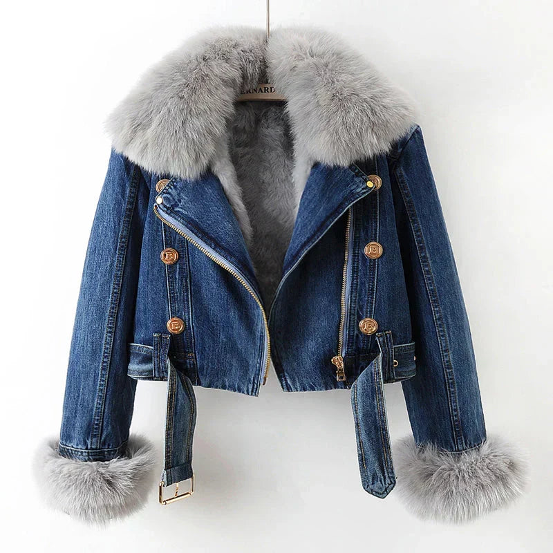 Phylicia | Jachetă din denim cu guler din blană artificială