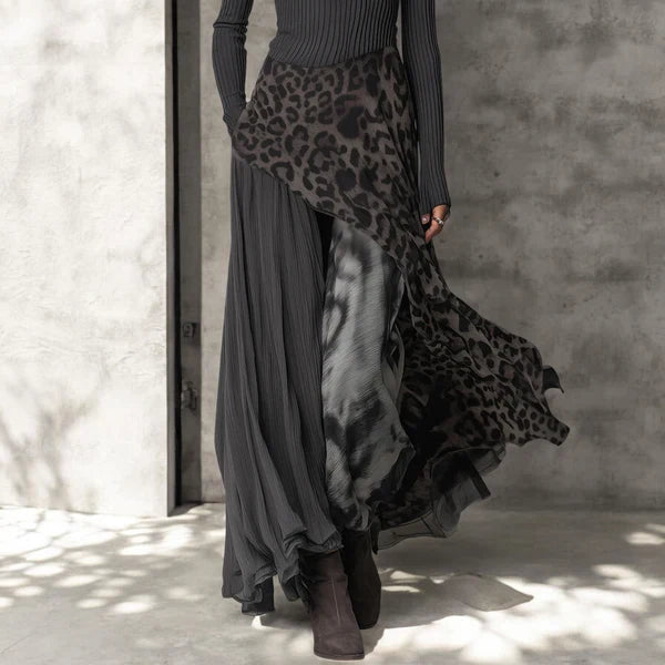 Monika | Rochie lungă elegantă cu imprimeu leopard și croială fluidă