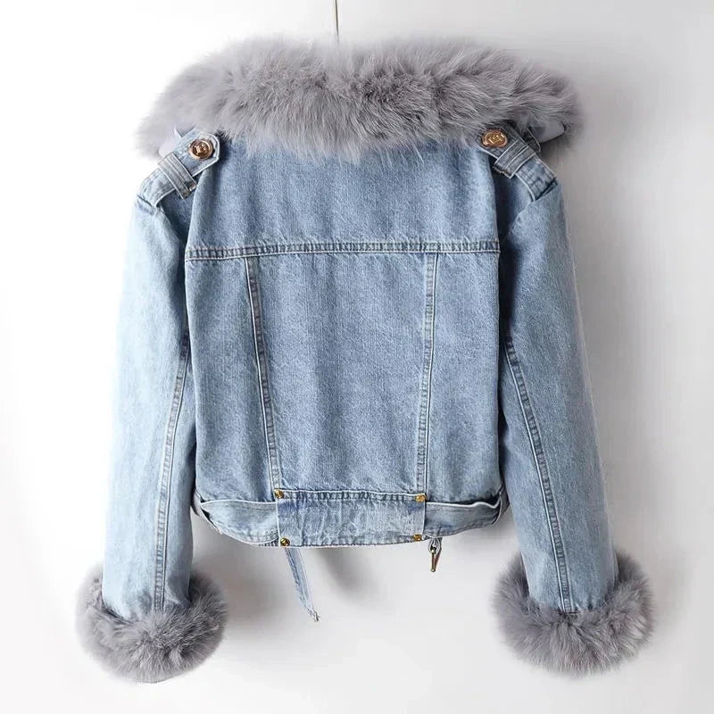 Phylicia | Jachetă din denim cu guler din blană artificială