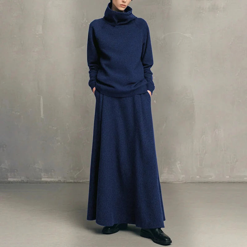 Mara | Set elegant cu pulover cu guler înalt și fustă lungă